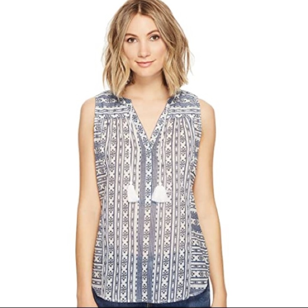 Paige Blue & White Pullover Patterned Tank Top - image 1